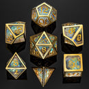 Hymgho Caged Resin Opal Dice - Brass Frame Polyhedral Set (7)