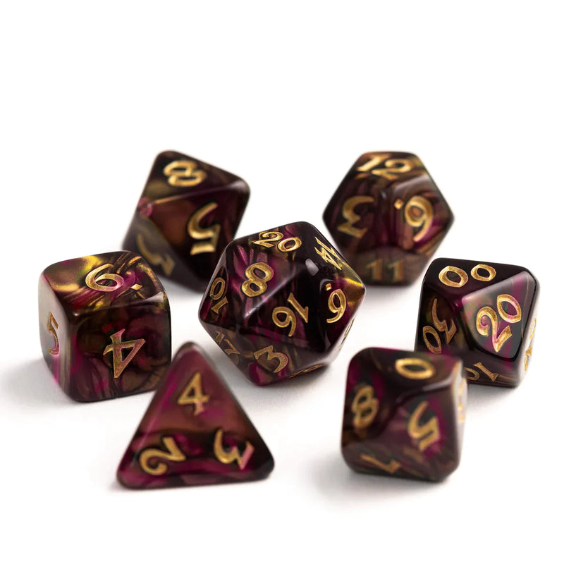 Die Hard Dice 7pc RPG Set - Elessia Dagda with Gold