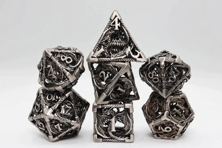 Foam Brain Games Hollow Chained Dragon: Silver RPG Metal Dice Set