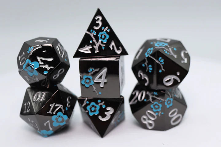 Foam Brain Games RPG Metal Dice Set - Black with Blue Orchids