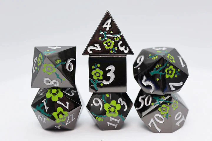 Foam Brain Games RPG Metal Dice Set - Black with Green Orchids