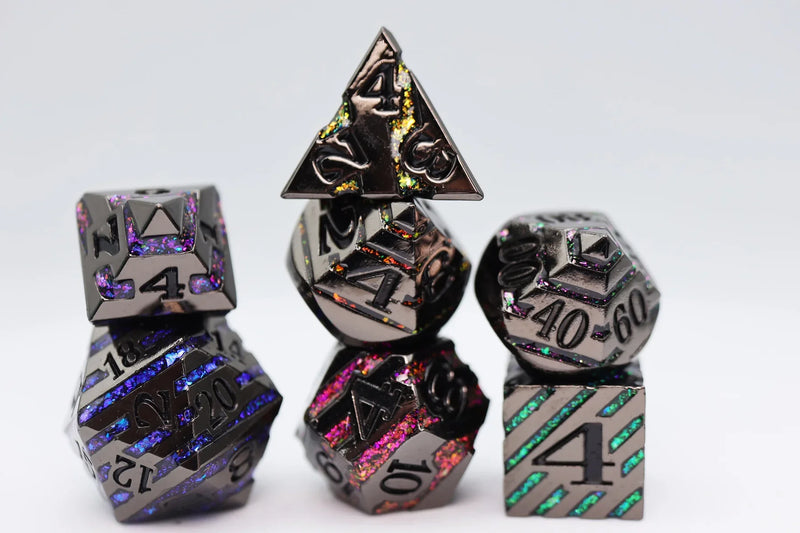 Foam Brain Games RPG Metal Dice Set - Black with Rainbow Mica