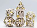 Foam Brain Games RPG Metal Dice Set - Hollow Silver Hatching Dragon
