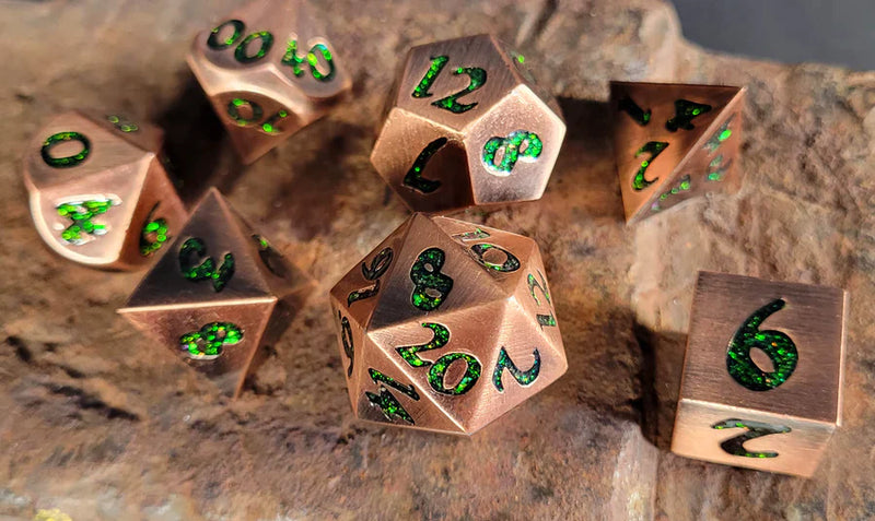 Forged Gaming Forged Lore Antique Copper with Green Mica  7 Piece Metal Dice Set