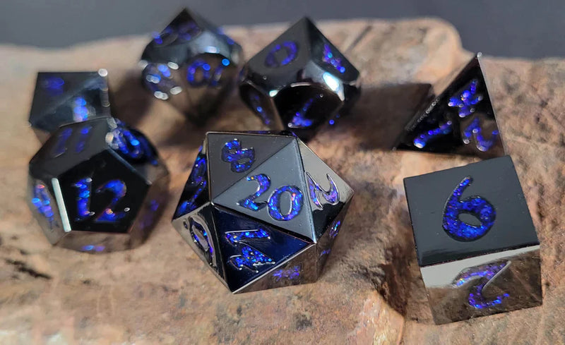 Forged Gaming Forged Lore Polished Gunmetal with Blue Mica  7 Piece Metal Dice Set