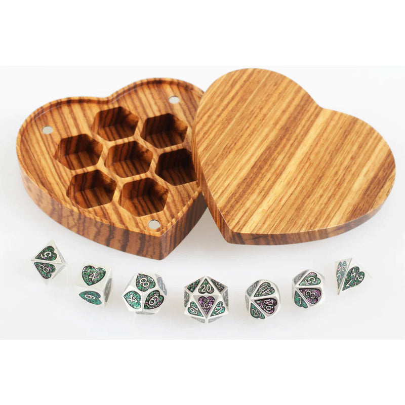Forged Gaming Forest Heart Set of 7 Heart-Shaped Metal Dice