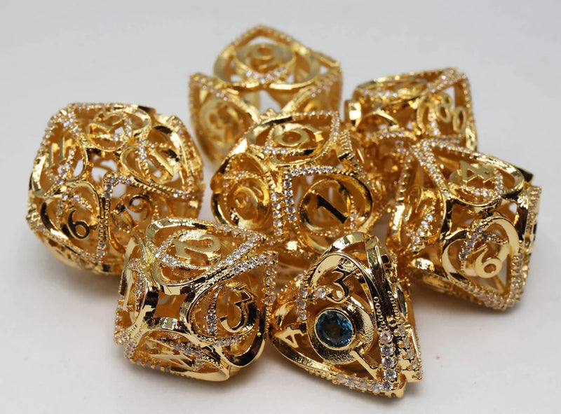 Foam Brain Games Gold Jeweled Hollow Hearts RPG Metal Dice Set