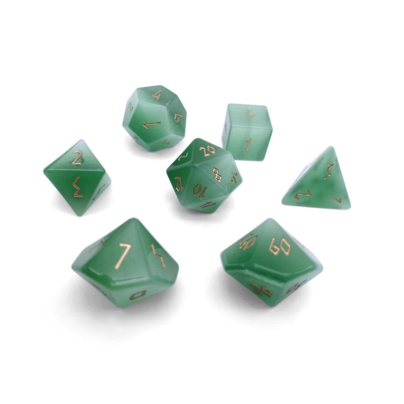 Norse Foundry 7 Die Gemstone RPG Dice Set: Green Cats Eye