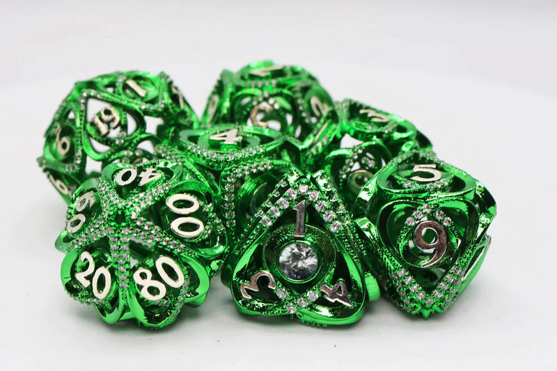 Foam Brain Games Green Jeweled Hollow Hearts RPG Metal Dice Set
