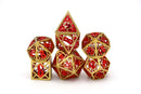 Hymgho Hollow Metal Dragon Nest Dice -  Red and Gold Polyhedral Dice (7)