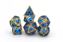 Hymgho Hollow Metal Dragon Nest Dice -  Blue and Gold Polyhedral Dice (7)