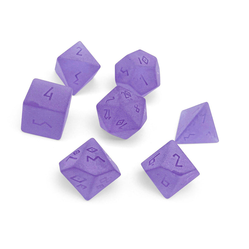 Norse Foundry 7 Die Glass RPG Dice Set: Raised Frosted Amethyst K9 Glass