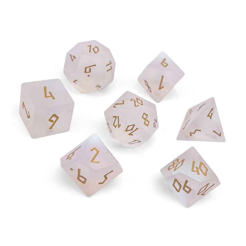 Norse Foundry 7 Die Glass RPG Dice Set: Gold Font Frosted Rainbow K9 Glass