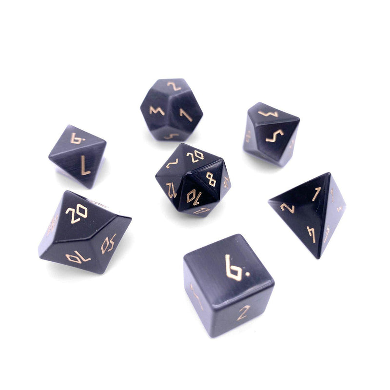 Norse Foundry 7 Die Gemstone RPG Dice Set: Ebony Cats Eye