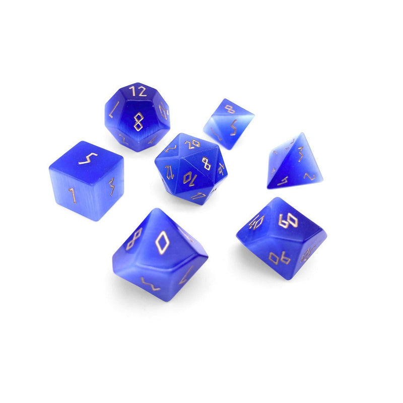 Norse Foundry 7 Die Gemstone RPG Dice Set: Ocean Blue Cats Eye