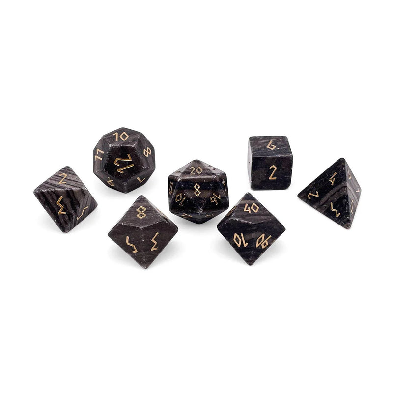 Norse Foundry 7 Die Gemstone RPG Dice Set: Black Striped Marble