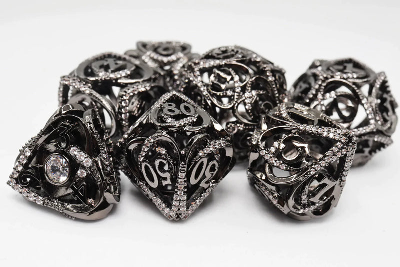 Foam Brain Games Midnight Metal Jeweled Hollow Hearts RPG Metal Dice Set