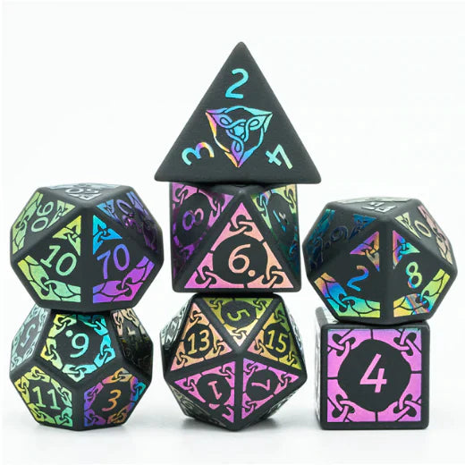 Foam Brain Games Obsidian and Rainbow Flourish RPG Dice Set