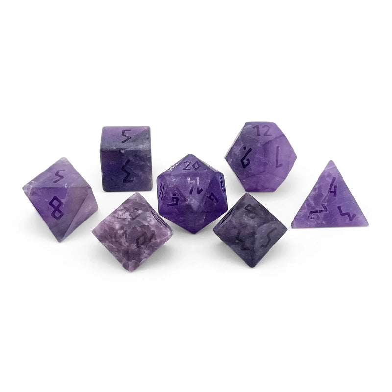 Norse Foundry 7 Die Gemstone RPG Dice Set: Frosted Amethyst Raised