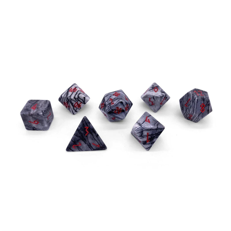 Norse Foundry 7 Die Gemstone RPG Dice Set: Black Network Agate