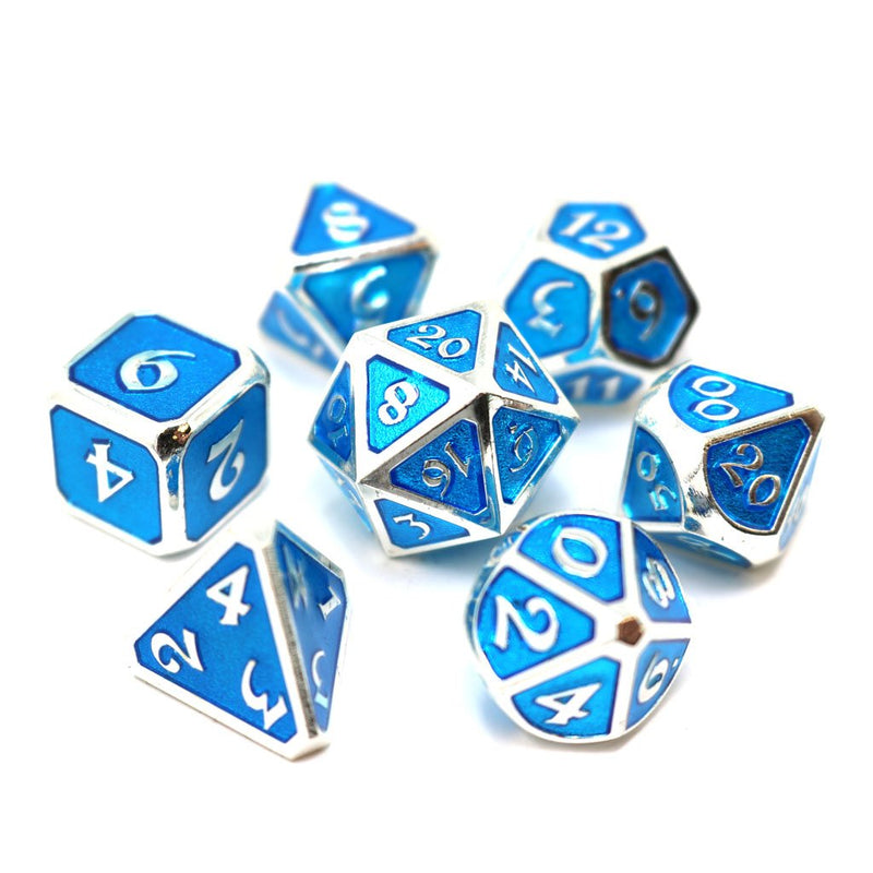 Die Hard Dice 7 Die Metal Dice Set: Mythica Platinum Aquamarine
