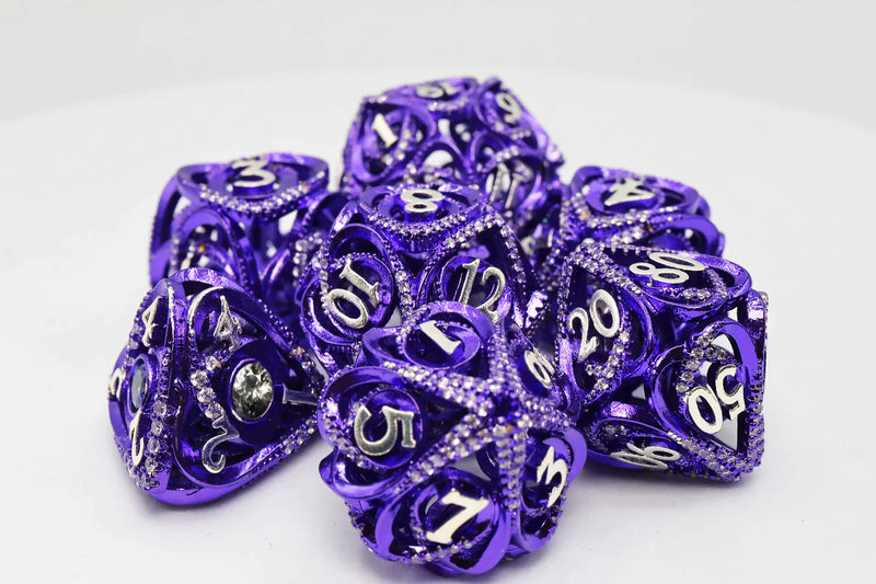 Foam Brain Games Purple Jeweled Hollow Hearts RPG Metal Dice Set