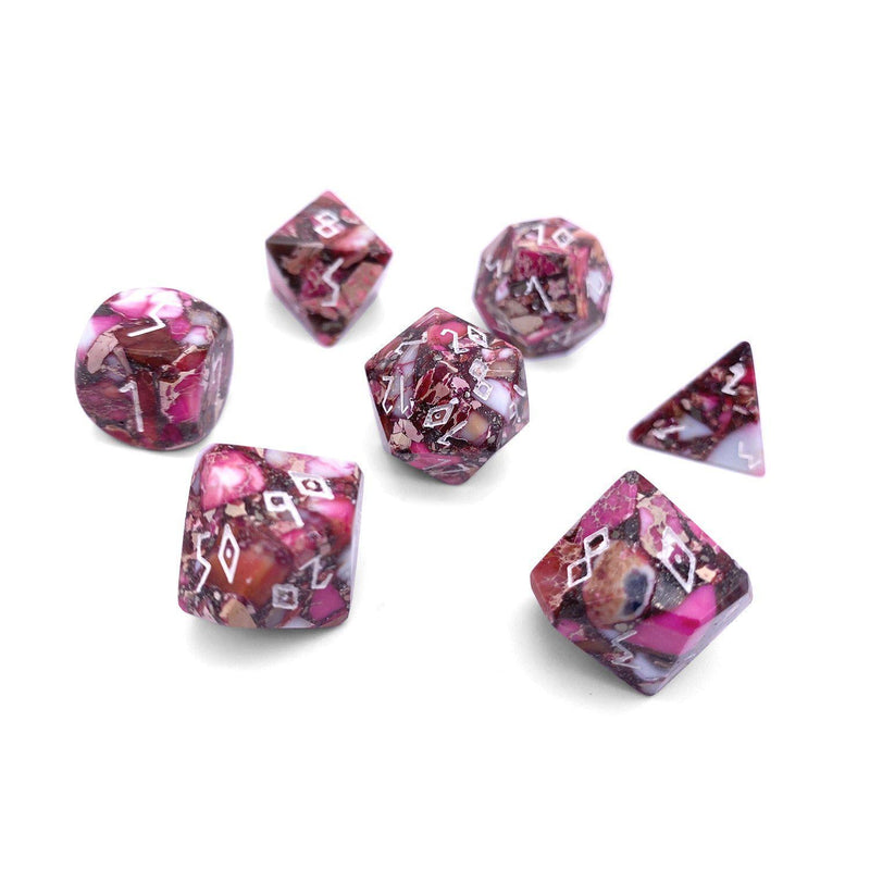 Norse Foundry 7 Die Gemstone RPG Dice Set: Pyrite Red Imperial Jasper Trustone
