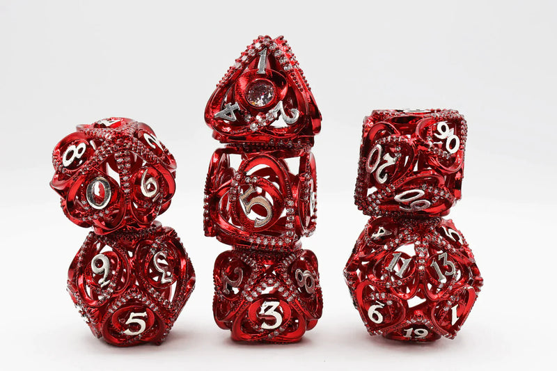 Foam Brain Games Red Jeweled Hollow Hearts RPG Metal Dice Set