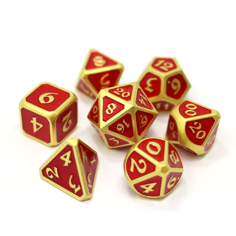 Die Hard Dice 7 Die Metal Dice Set: Mythica Satin Gold Ruby