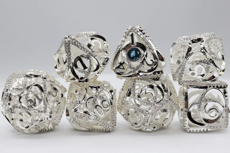 Foam Brain Games Jeweled Silver Hearts RPG Premium Metal Dice Set