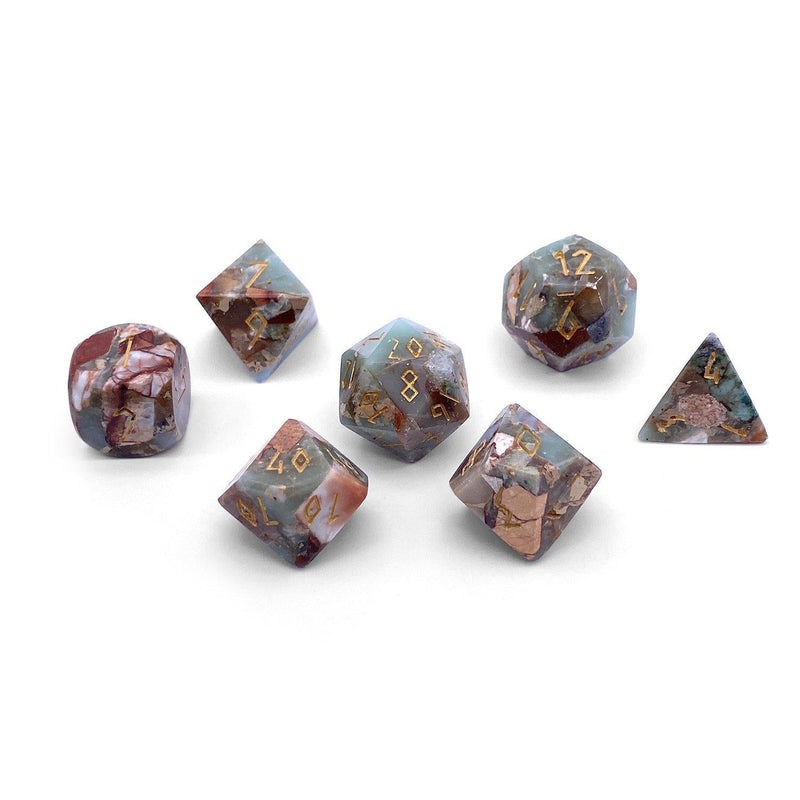 Norse Foundry 7 Die Gemstone RPG Dice Set: Snake Skin Imperial Jasper Trustone