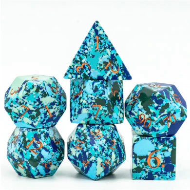 Foam Brain Games Textured Turquoise Speckled Blue  PRG Metal Dice Set