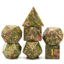 Foam Brain Games RPG Gemstone Dice Set - Unakite Engraved with Gold