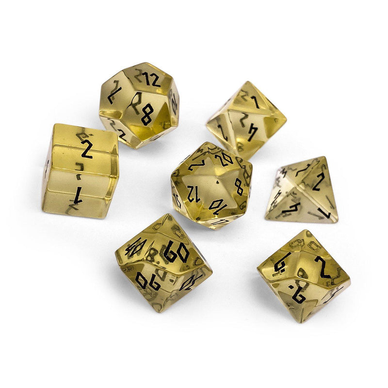 Norse Foundry 7 Die Glass RPG Dice Set: Yellow Topaz Zircon Glass
