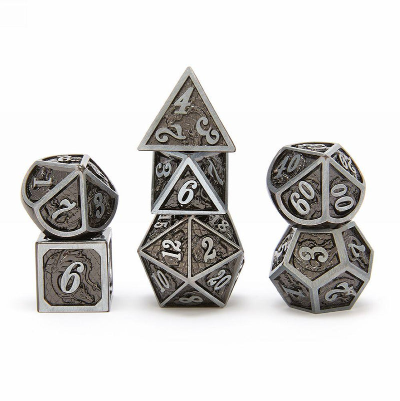Hymgho Solid Metal Dragon Dice - Iron Black Polyhedral Set (7)