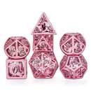 Hymgho Hollow Metal Dragon Dice - Rose Gold with Black Polyhedral Dice (7)