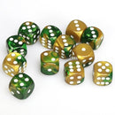 Chessex Gemini: 16MM D6 Gold-Green/White (12)