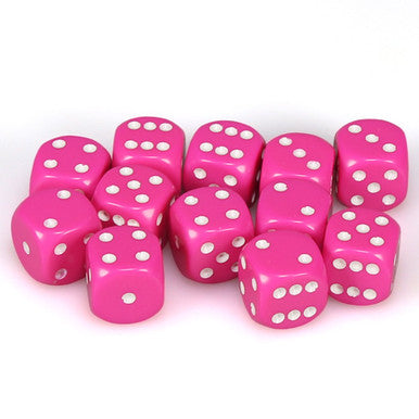 Chessex Opaque: 16MM D6 Pink/White  (12)