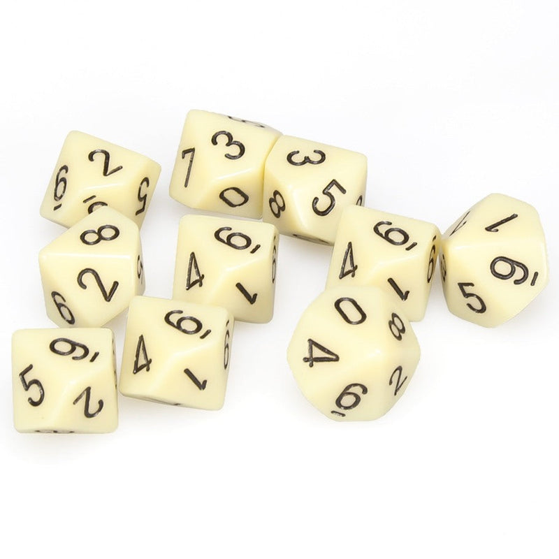 Chessex Opaque: Ivory/Black Ten D10 Dice Set