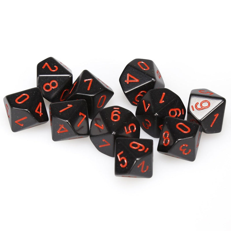 Chessex Opaque: Black/Red Ten D10 Dice Set