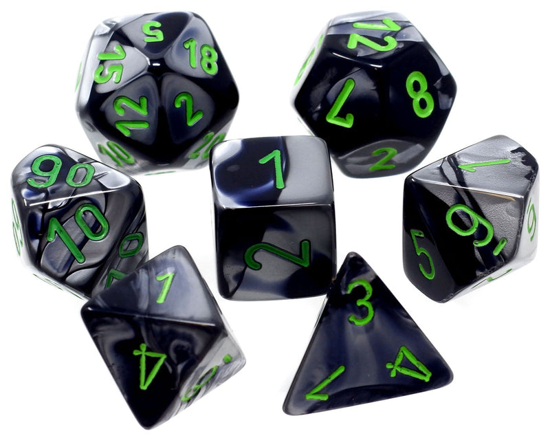Chessex Gemini: Black-Grey/Green 7 Dice Set