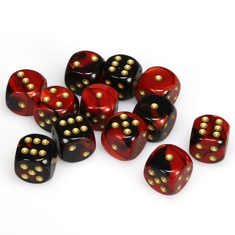 Chessex Gemini: 16MM D6 Black Red/Gold (12)
