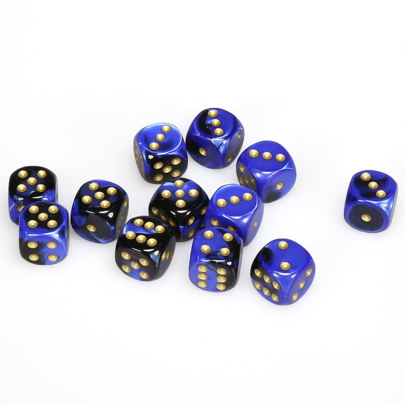 Chessex Gemini: 16MM D6 Black-Blue/Gold (12)