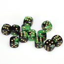 Chessex Gemini: 16MM D6 Black-Green/Gold (12)