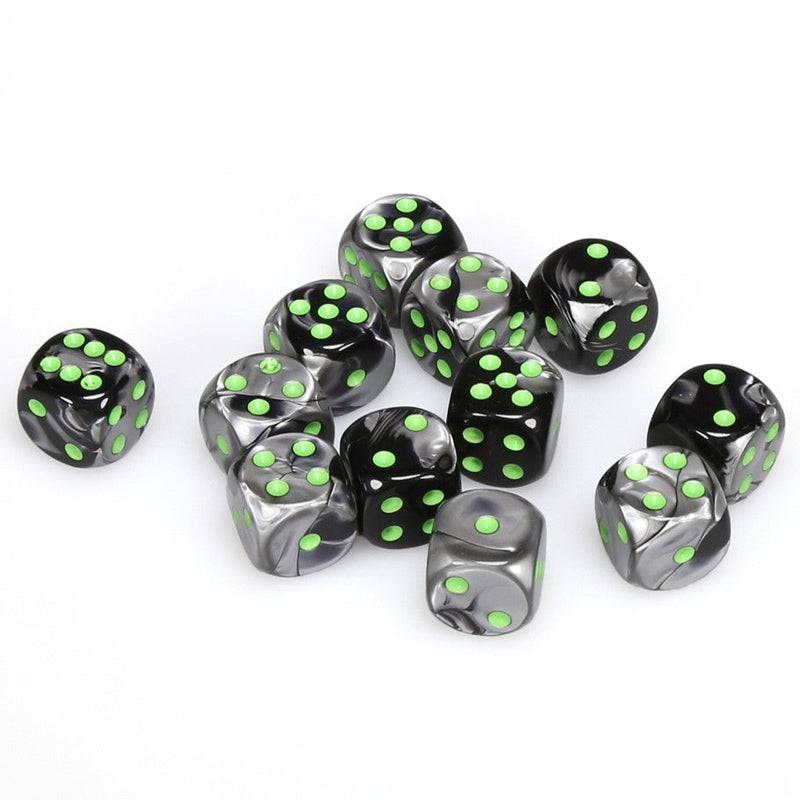 Chessex Gemini: 16MM D6 Black-Grey/Green (12)