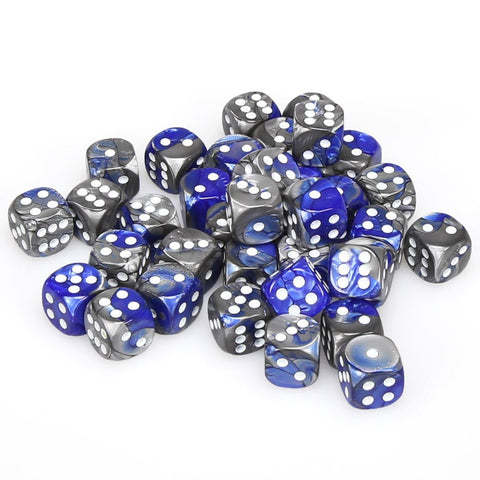 Chessex Gemini: 12MM D6 Blue Steel/White (36)