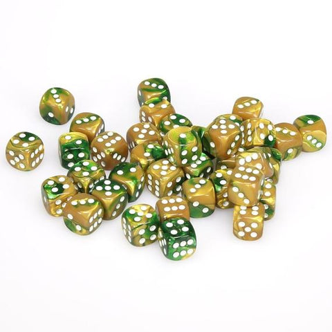 Chessex Gemini: 12MM D6 Gold Green/White (36)