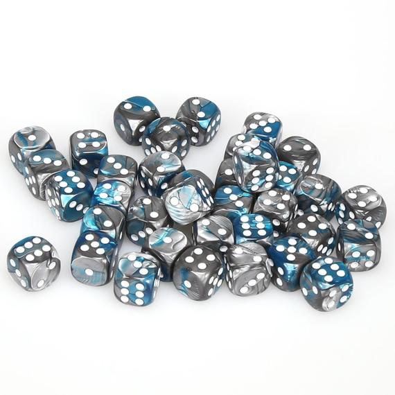 Chessex Gemini: 12MM D6 Steel-Teal/White (36)