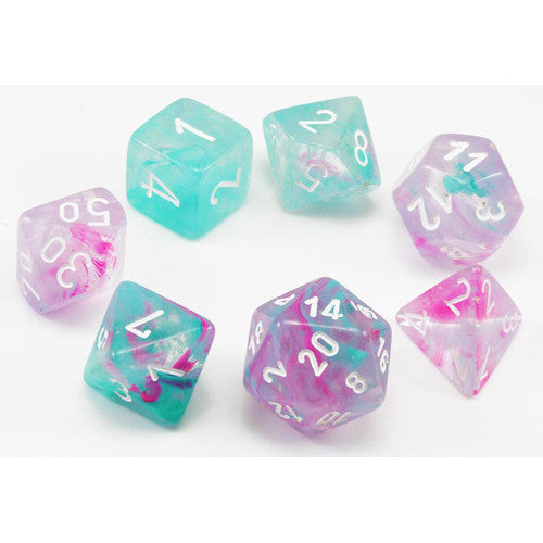 Chessex Mini Dice: Nebula - Wisteria/White 7 Dice Set