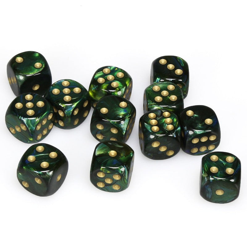 Chessex Scarab: 16MM D6 Jade/Gold (12)